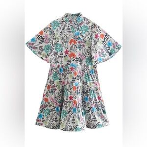 779 Sundayup boutique Floral Multicolor button up mock neck ruffle Dress